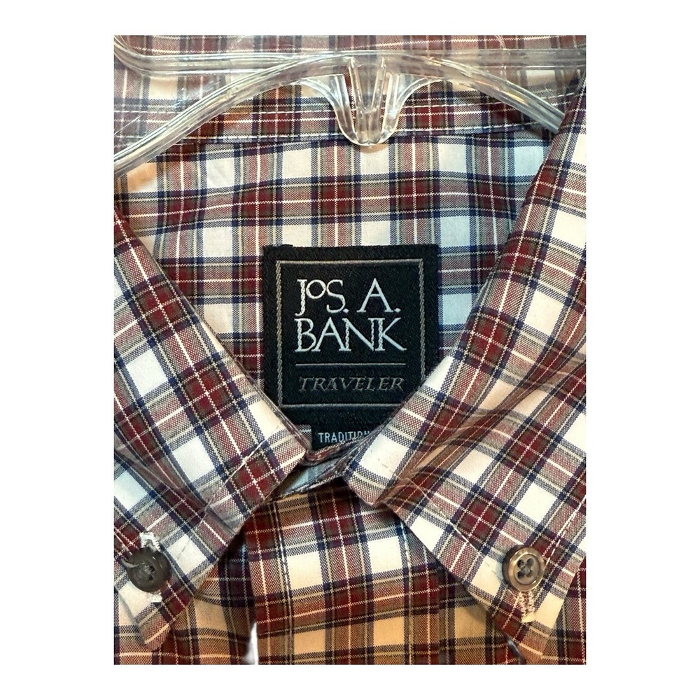 Jos A Bank Mens Red Plaid Dress Shirt Button Down Traveler's‎ Long Sleeve Cotton - Picture 4 of 9